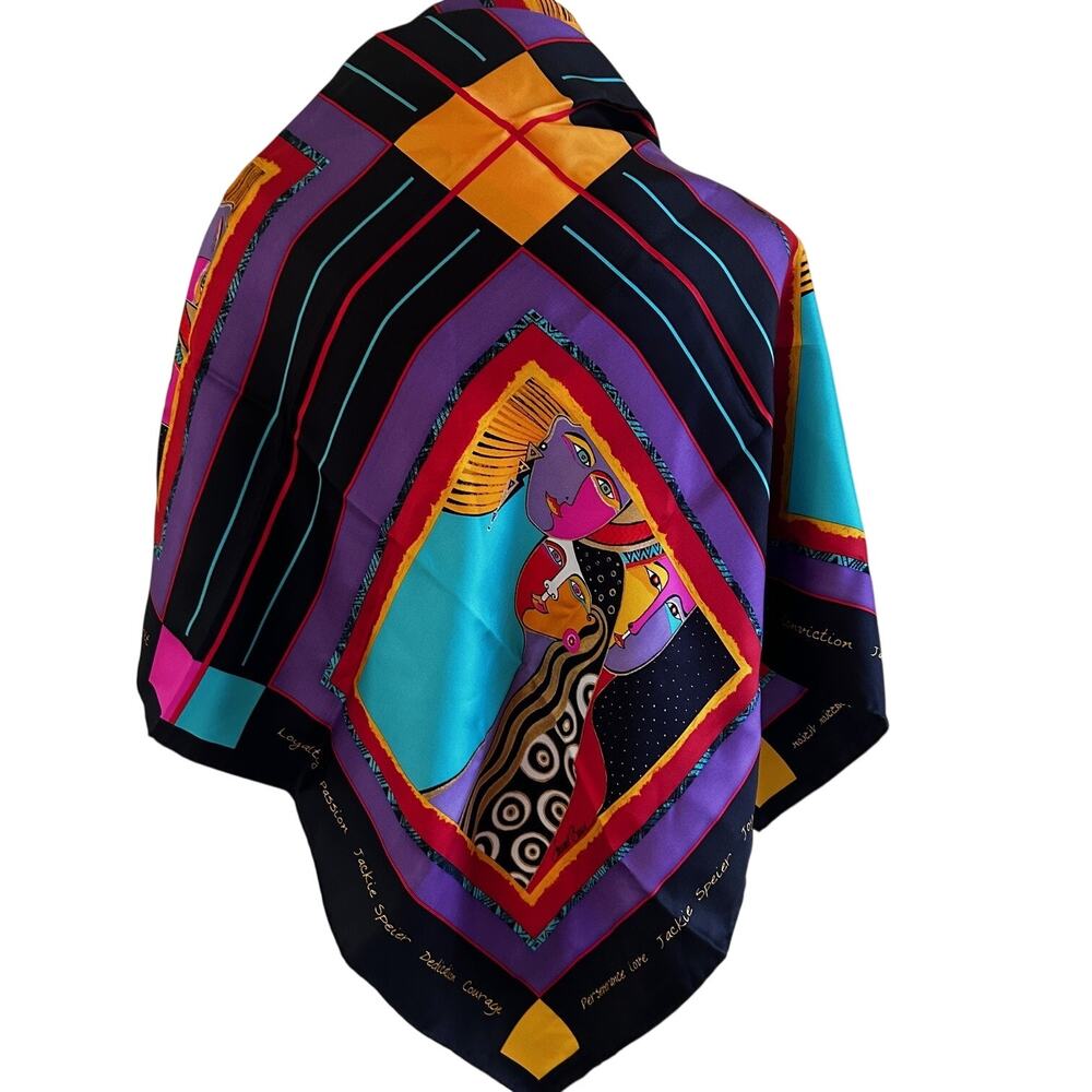 Laurel Burch Silk Scarf Signed Colorful Art Square Vintage Collectable - Picture 1 of 11